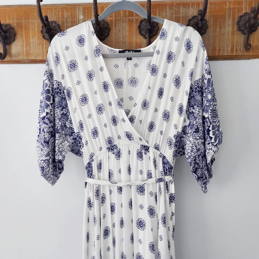 South of France Blue and Ivory Print Maxi Dress - Picture 6 of 16